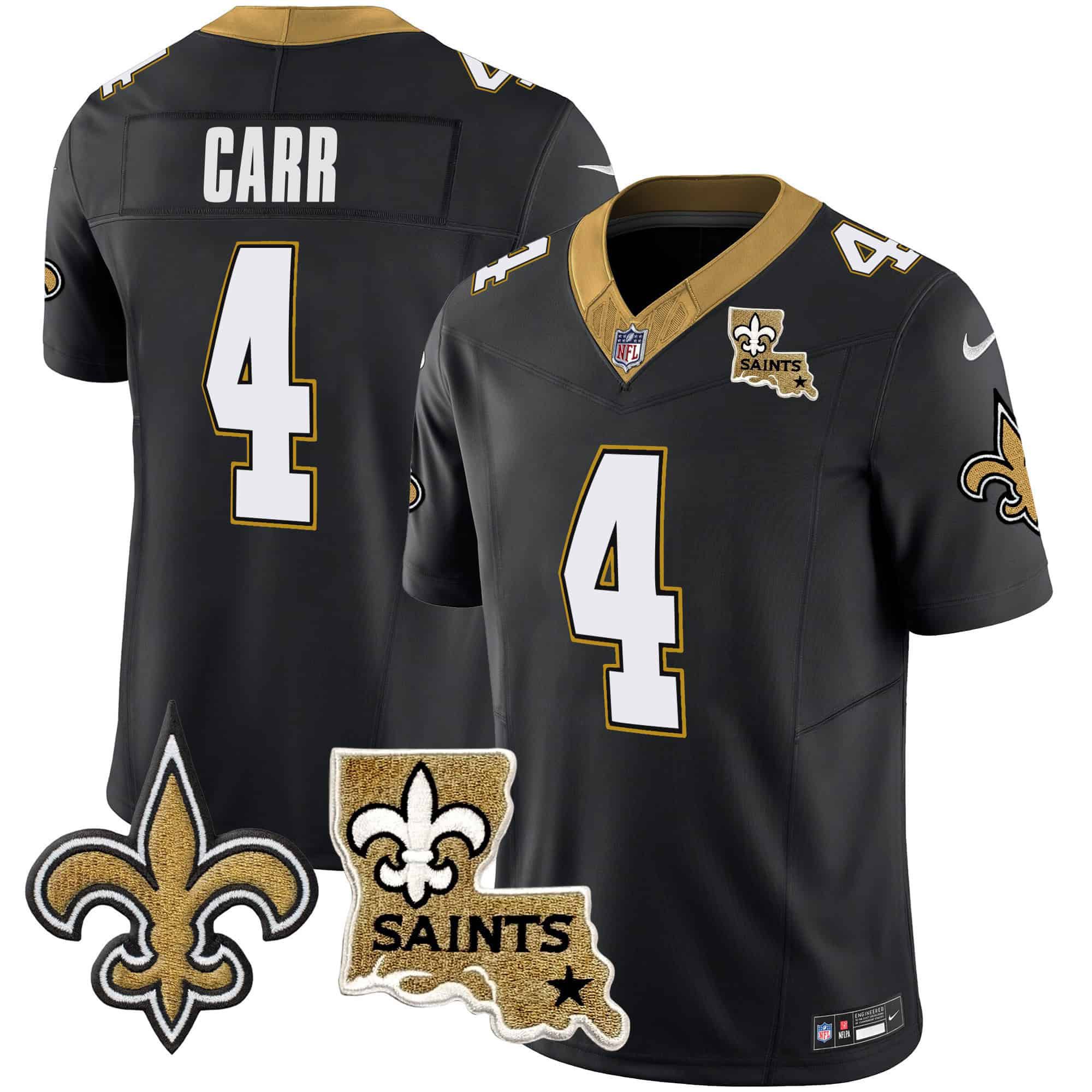 Men New Orleans Saints #4 Carr Black 2024 Nike Vapor Limited NFL Jersey style 1